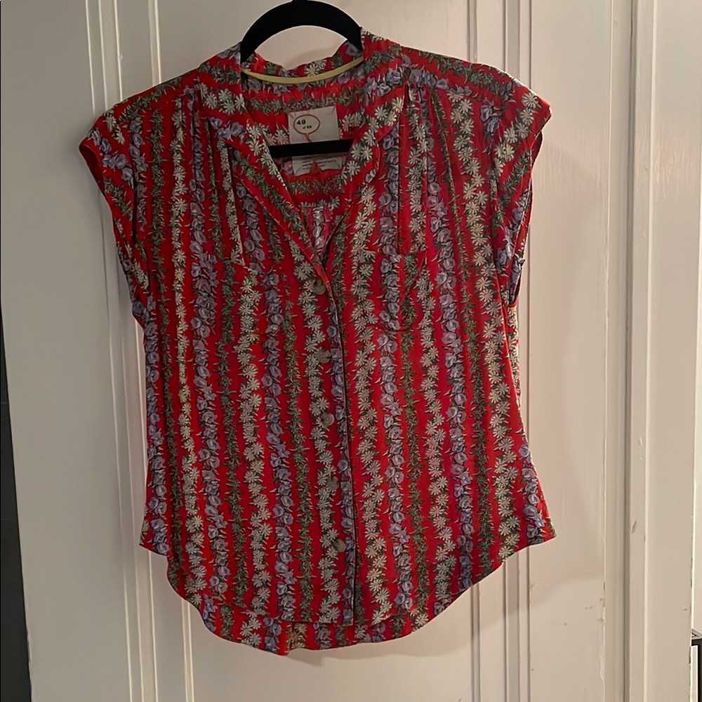 Anthropologie red flower blouse, XS
